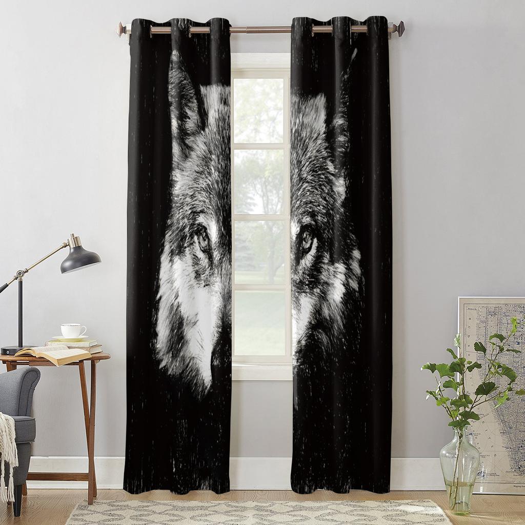 Wolf Animal Black White Luxury Curtains for Living Room Window Treatment Curtain for Bedroom Home Decor