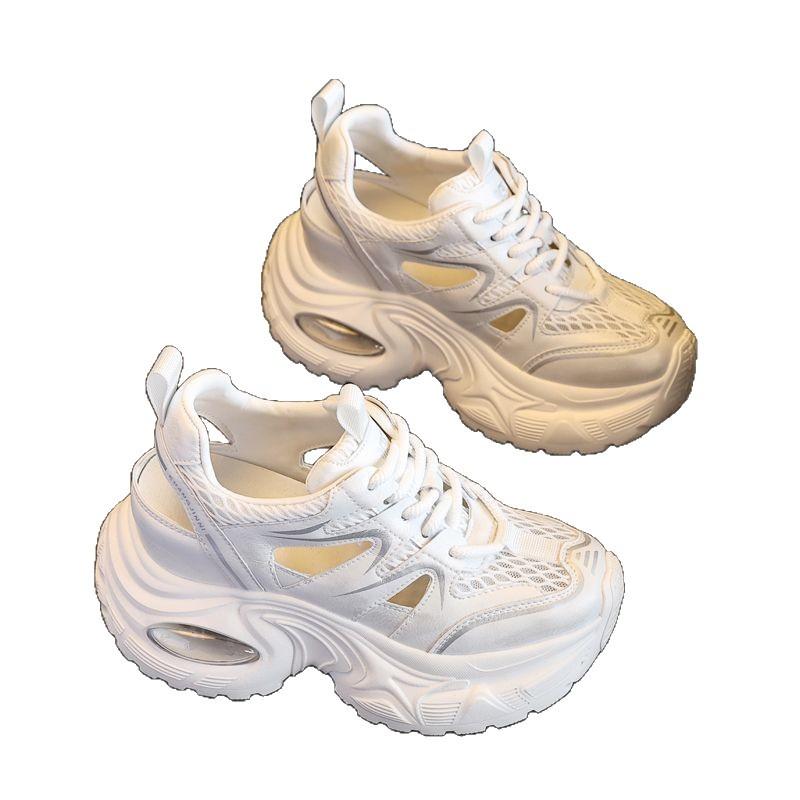 Thick-soled dad shoes women's 2025 new hollow mesh breathable inner height increase versatile casual shoes height increase lightweight women's shoes