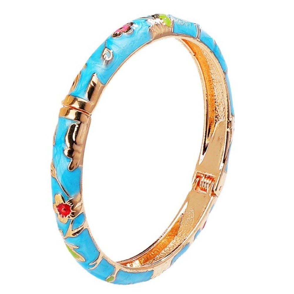 Double Bangle Peony Filigree Flower Bangle Enamel Women's Hand Bracelet  Jewelry