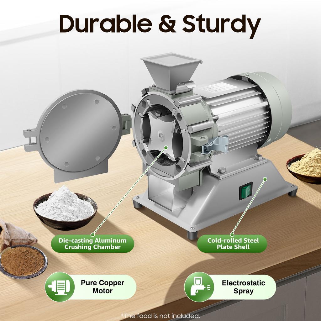 Grey Micro Plant Grinding Machine 30-120 Mesh, 200W 1400r/m Electric Grinding Tool for Restaurants, Supermarkets & Laboratories