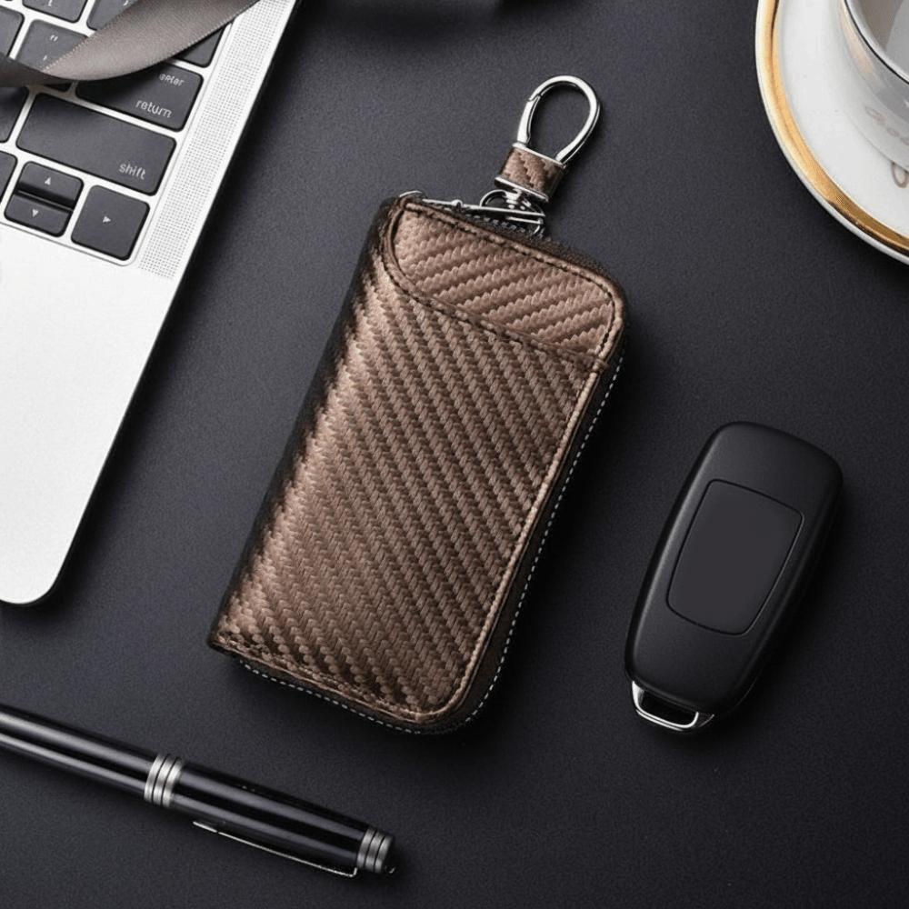 New PU Leather Keychain Bag Portable Retro Car Key Bag Mini Carbon Fiber Wallet Card Holder