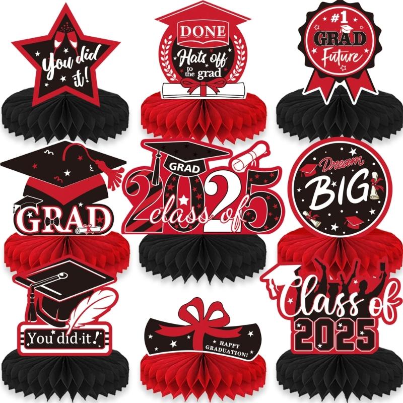 9pcs Graduation Celebration Honeycomb Decors Set Party Decoration For Tabletops Use At Parties And School Functions