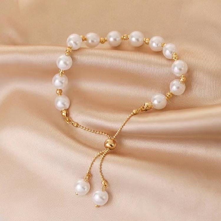 Fashionable Imitation Pearls Stretch Bracelet Minimalist Style Elastic Cord Pull-out Handchain Jewelry For Women Girls