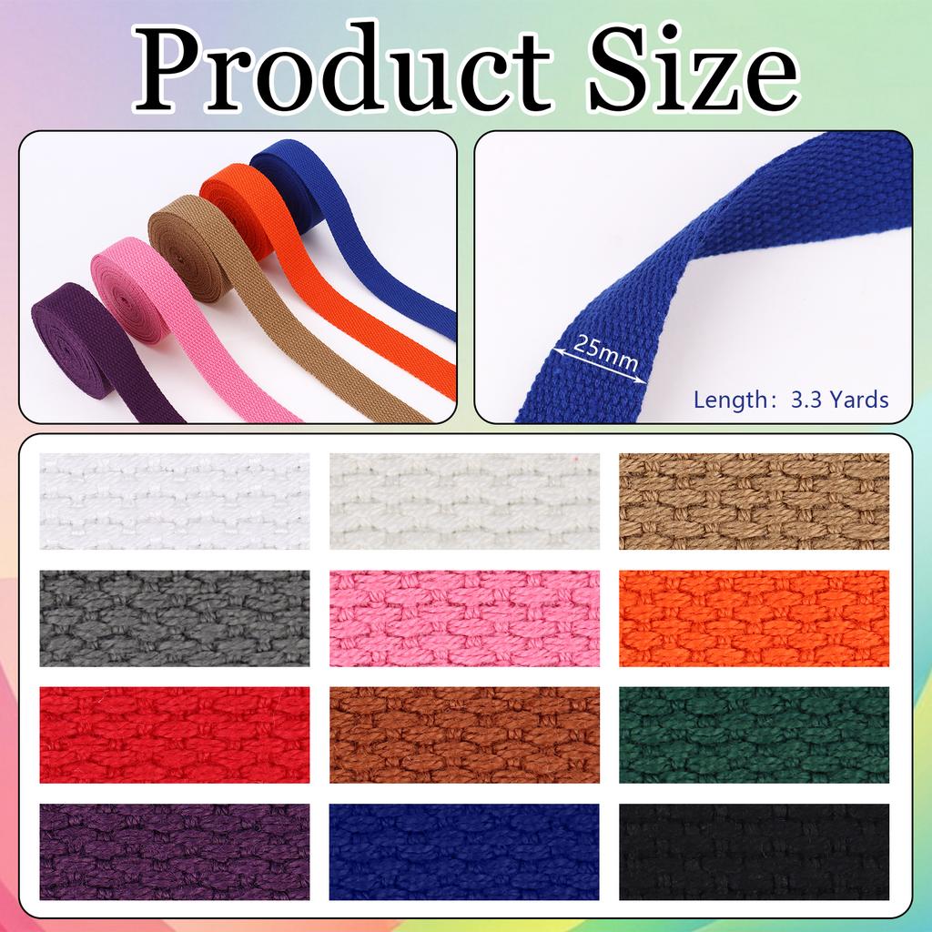 12 StüCke 36M Baumwolle Gurtband 20Mm Breit SchräGband Canvas BaumwollbäNder Polypropylen GurtbäNder Nahtband Zum NäHen FüR Ruck