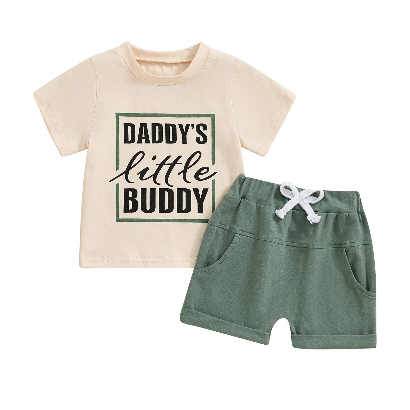 

Літні комплекти для хлопчиків ясельного віку з принтом літер, футболки з коротким рукавом, топи, шорти на гумці, набір одягу з 2 предметів 2-3Y зелений