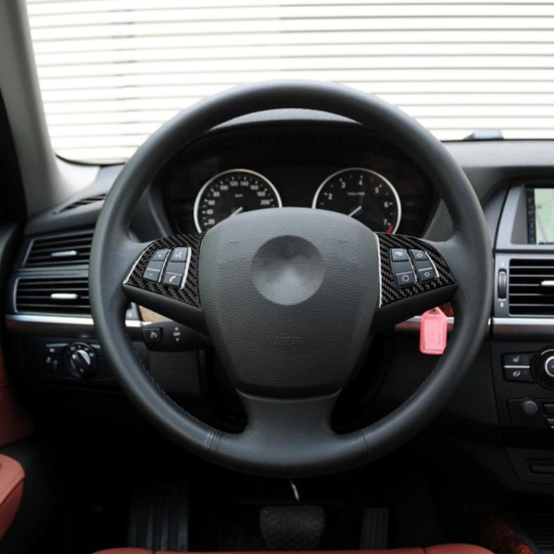 Real Carbon Fiber Car Accessories Driver Wheel Button Trim Cover Soft Sticker For BMW X5 E70 2008 2009 2010 2011 2012 2013