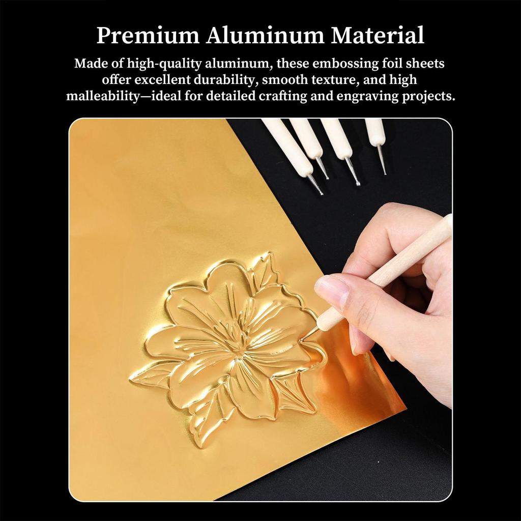 Gold Foil Paper 5-Piece Heavy Duty 12x12inch Foil Embossing Tin Sheets For Crafting For Painting Engraving Mounting Tooling