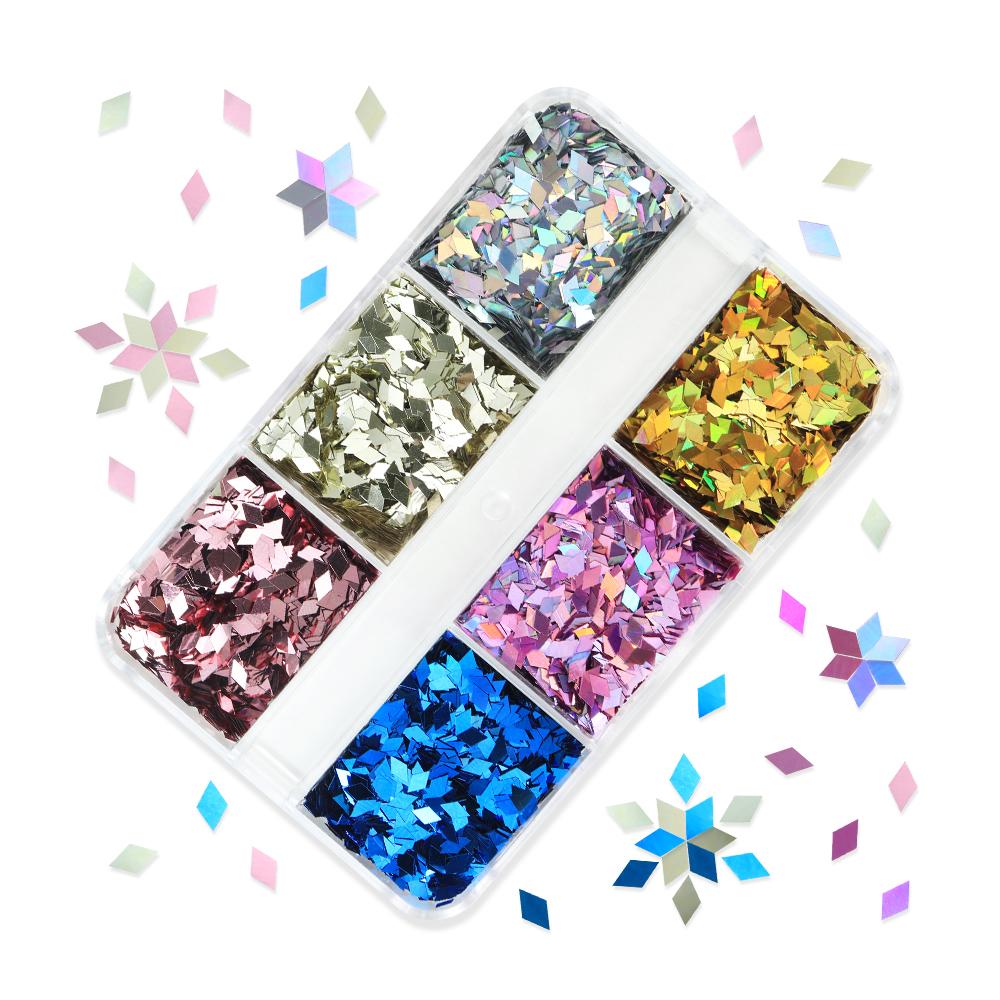 

6 сеток Голографические ромбовидные пайетки для ногтей, украшение, материалы для дизайна ногтей своими руками, для принадлежностей для нейл-арта для женщин и девушек, декоративные элементы