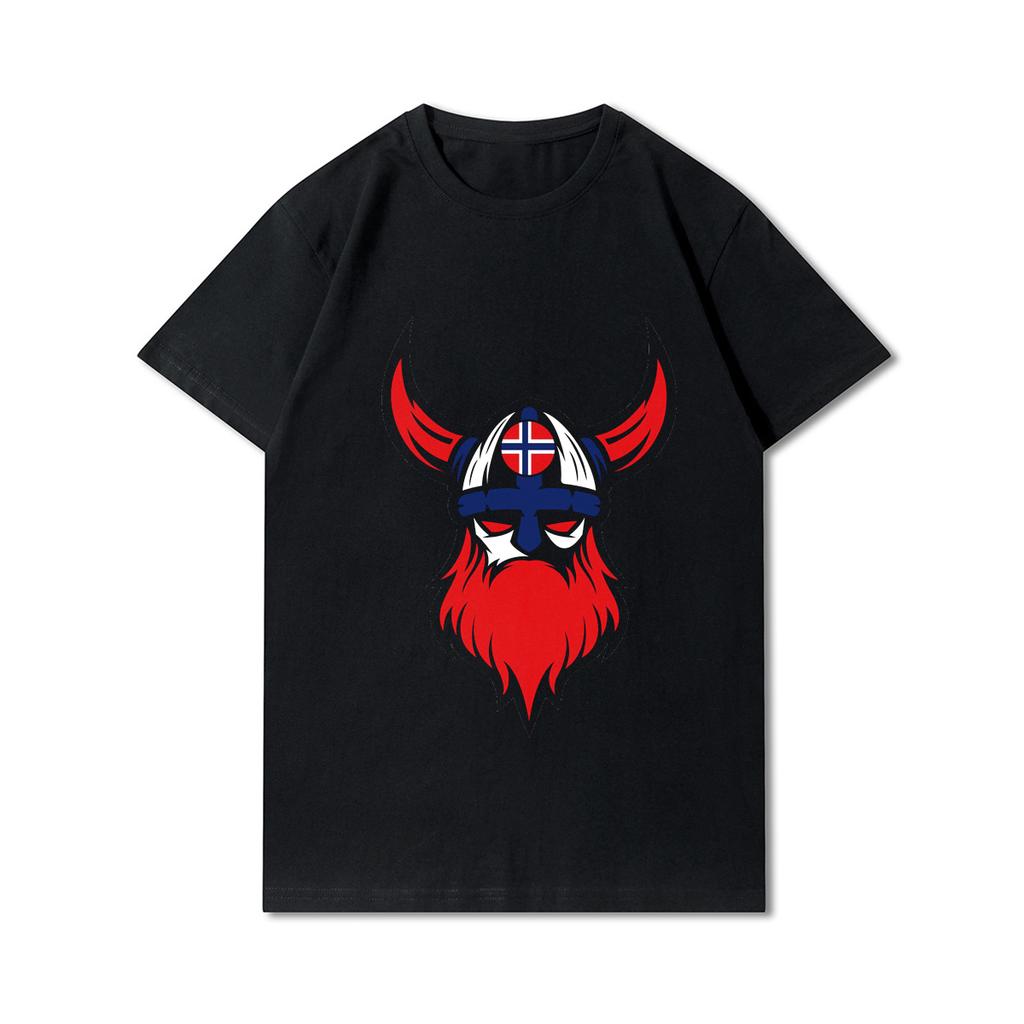 100% Cotton Summer Men T Shirts Viking Vintage Skull Beard with Headphone Printed Casual Top Tees