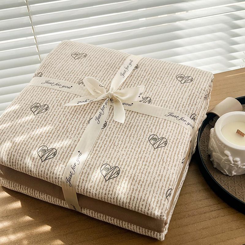 Ins Floral Print Bedding Set Knitted Cotton Flat Sheet Set Four Pieces Duvet Cover Double Layer-yarn 4Pcs Lovely Fitted Sheet