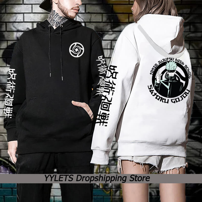 Jujutsu Kaisen Anime Hoodie Harajuku Gojo Satoru Grafik Hoodies Übergroß Kapuzenpullover Vintage Lange Ärmel Baumwolle Männer Frauen Kleidung