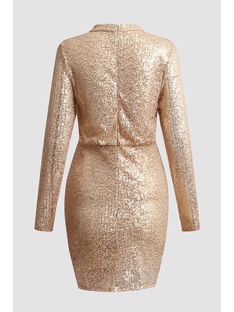 Rochie midi bodycon sexi cu mânecă lungă și decolteu în V cu paiete pentru femei 2025 cu fustă scurtă legată