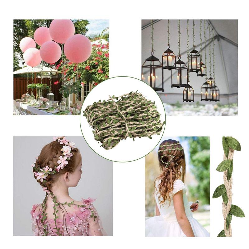 Artificial Green Leaf Jute Rope Vine DIY Craft Fake Greenery Garland for Wedding Home Party Wall Hanging Decoration