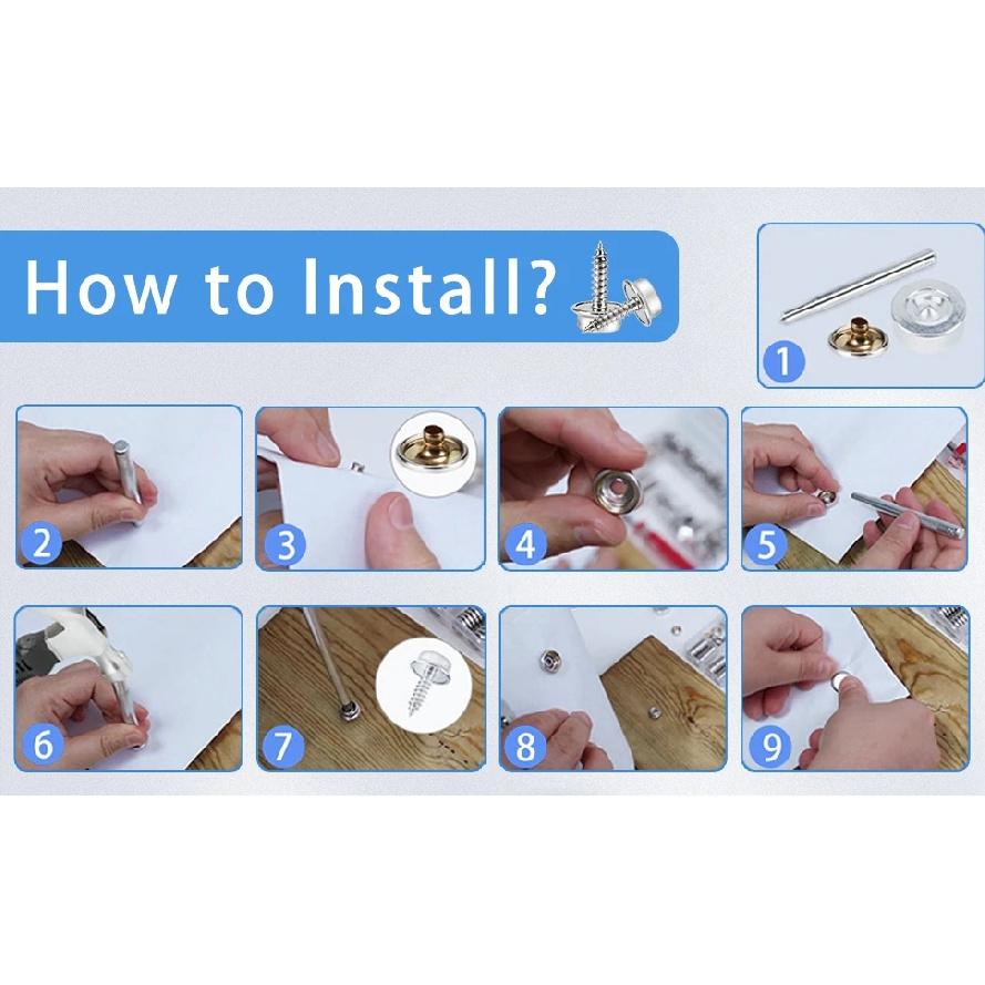 150Pcs/Set Snap Fastener Button Screw Studs Kit for Boat Cover Tent Marine Grade Snap Fastener Stainless Steel Snap Buttons