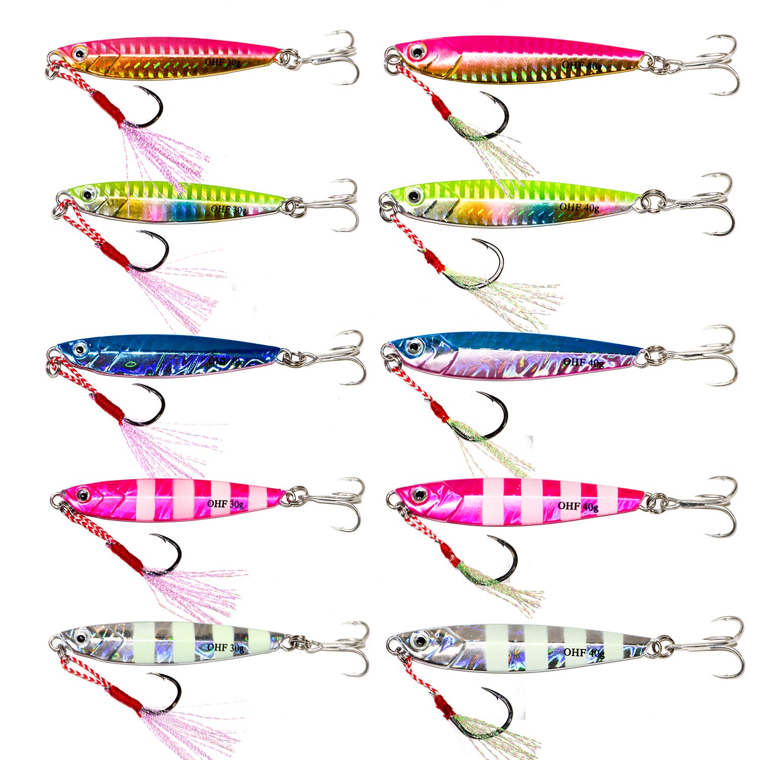

OHF Metal Jig Set set of and set of with assist perfect for and horse mackerel (30g, 7cm, 40g, 8cm) - 10-piece set, 5-piece 30g, 7cm, 5-piece 40g,