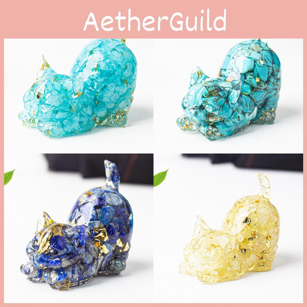 Healing Crystal Cat Statue With Bright Colors For Home Decor And Office Environment