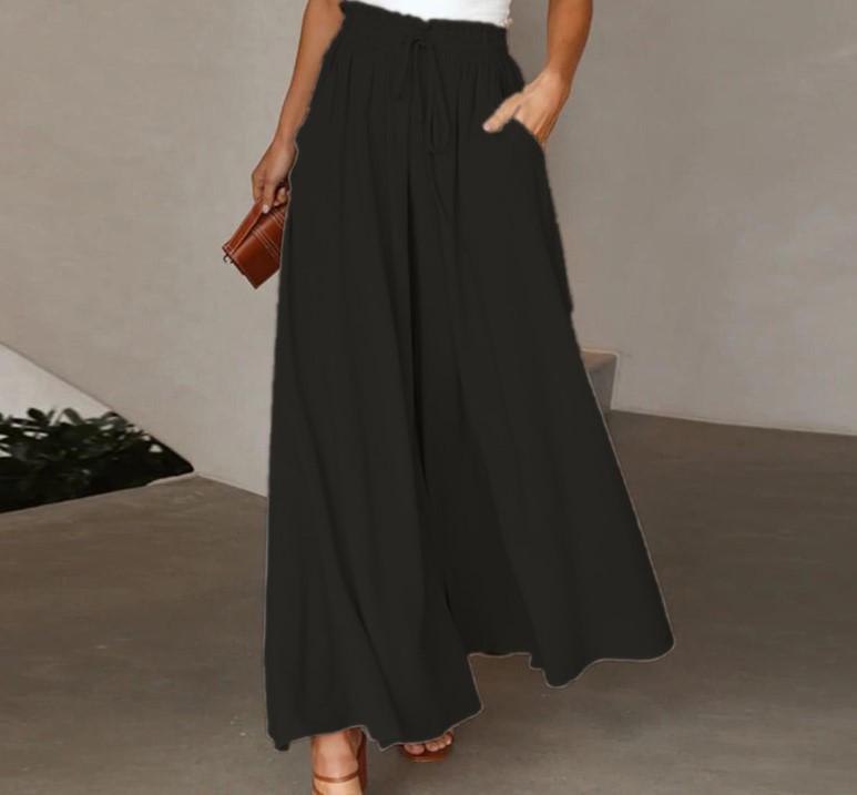 Women's High-waisted Wide-leg Culottes with Elastic Waistband - European and American Summer Style