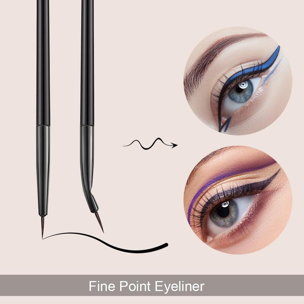 Rytrre Eyeliner Brush Angled Flat Definer Eyeliner Makeup Brushes Extra Fine Curved Pencil Point Eyeliner Brush for Precision Liner 7pcs Black
