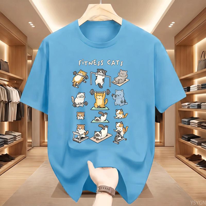 Funny Cat Tshirt Unisex Unisex Fitness Cats Gym Workout T Shirt Husband Gift For Him Round Neck Printed Streetwear Clothes Tops