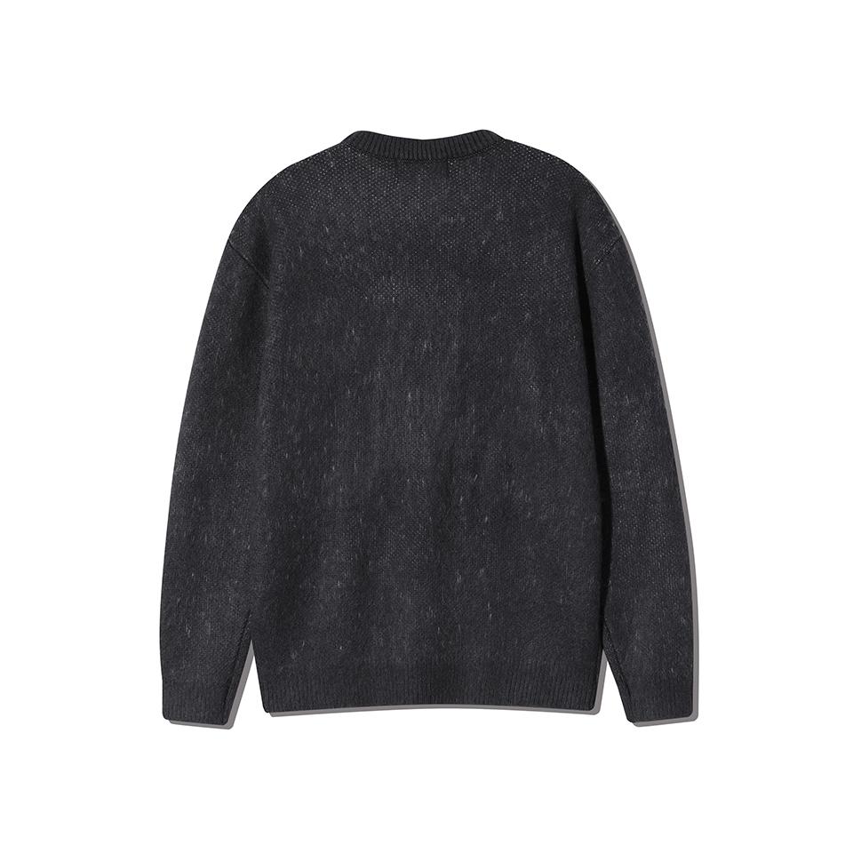 NODU Brushed Lettering Jacquard Round Hairy Knit [Charcoal]