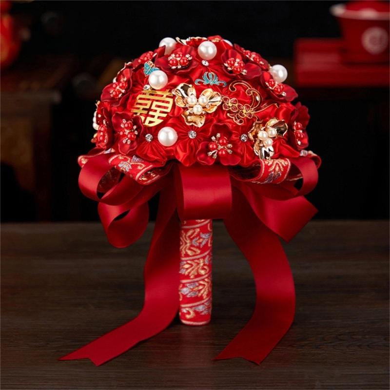 Elegant Chinese Wedding Bridal Bouquets Traditional Modern Design Artificial Flower For Bride Ceremony