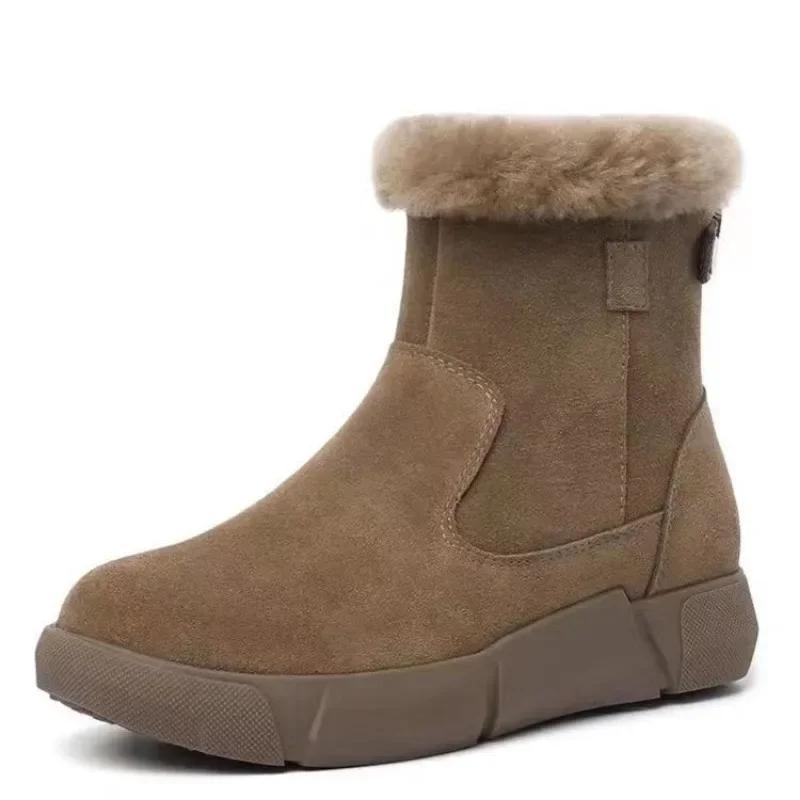 Fashion Women's Cotton Boots Winter New Style with Plush Insulation Snow Boots Fashionable Round Head Side Zipper Anti Slip Ankle Boots
