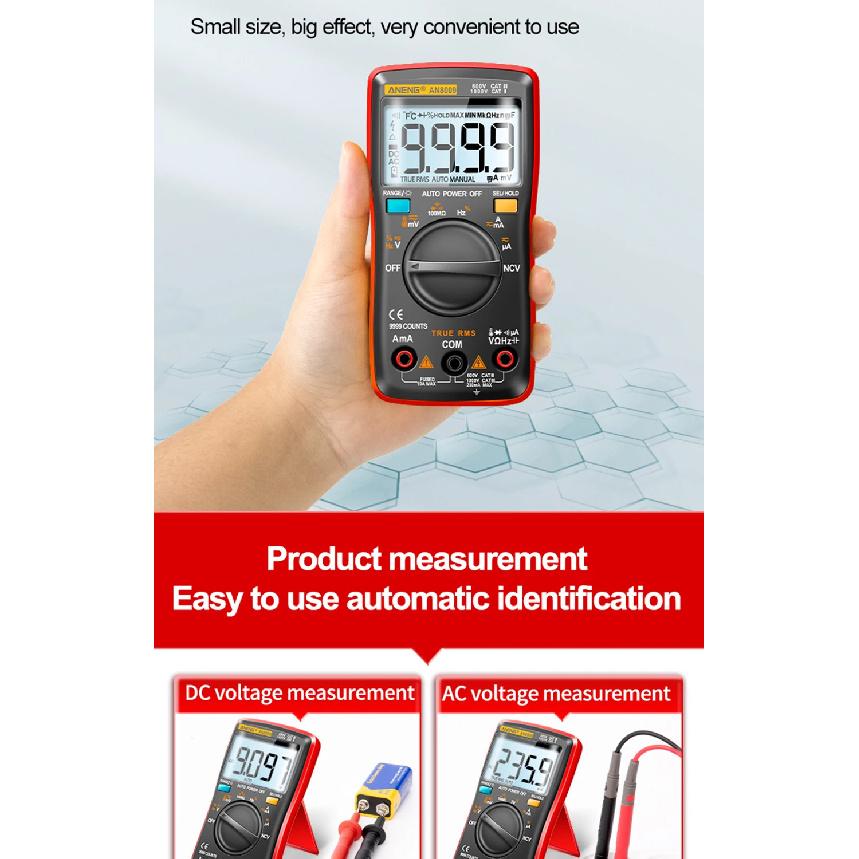 Mini Digital Multimeter ANENG AN8009 True RMS Transistor Tester Auto-Range Automotive Capacitor Tester Temp Diode Tool