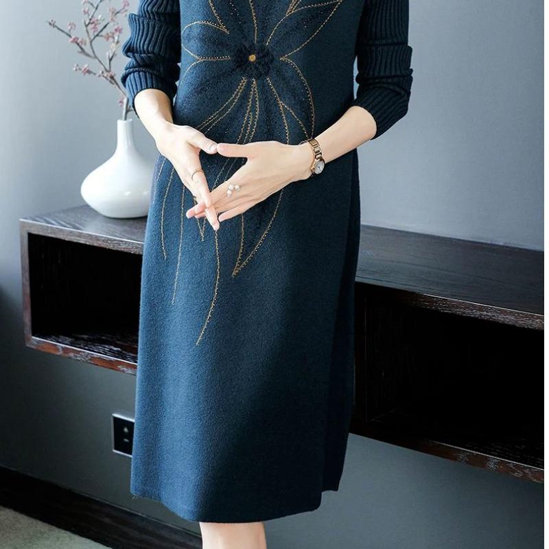 Rochie pentru Femei Bumbac Iarnă Caldă Gât Rotund Mânecă Lungă Vintage Casual Imprimată Lungă Tricot Mânecă Lungă Rochii Pulover