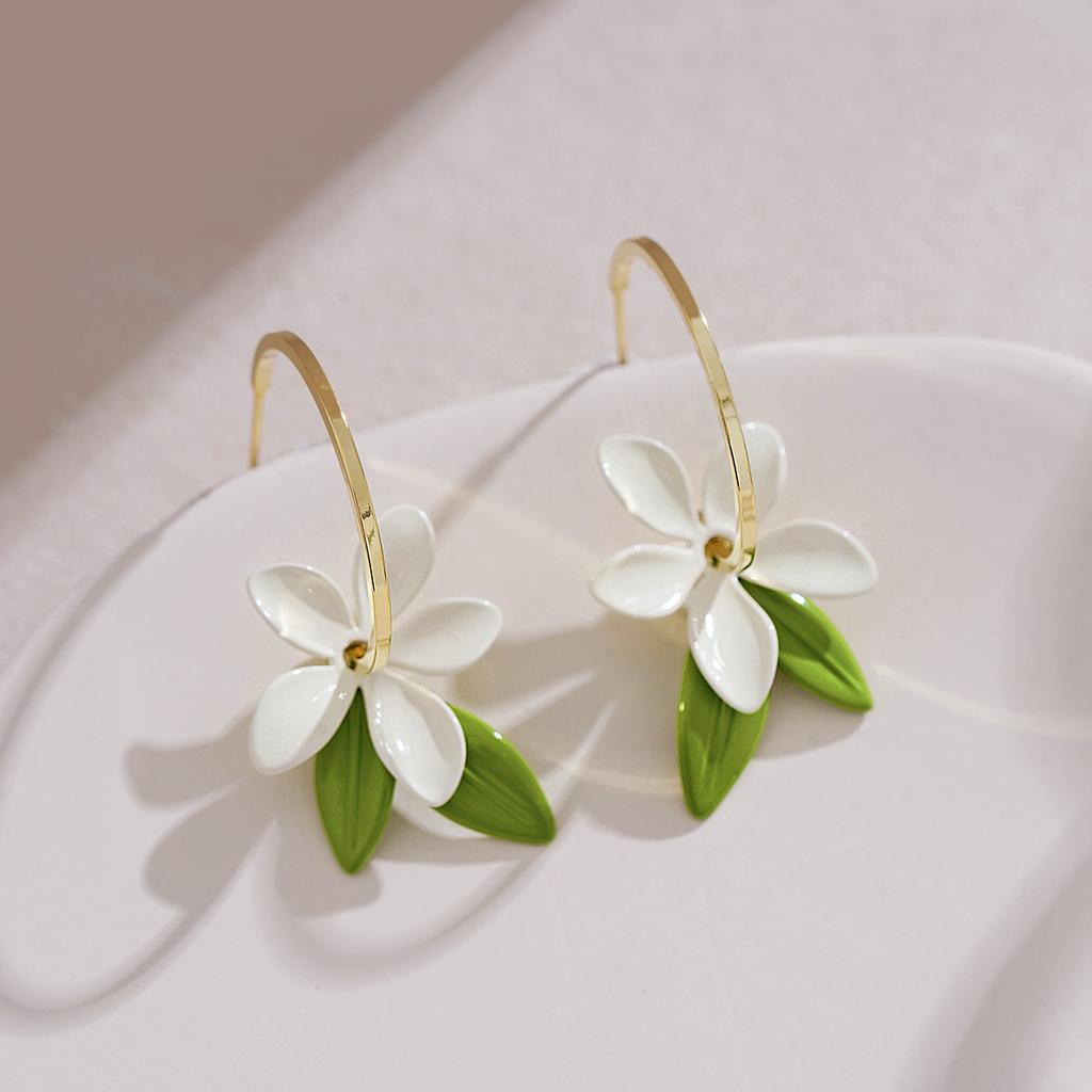 French Romantic Green Flower Asymmetric Tassel Drop Earrings New Design Jewelry for Women's or Girl’s Sweet Ear Accessories