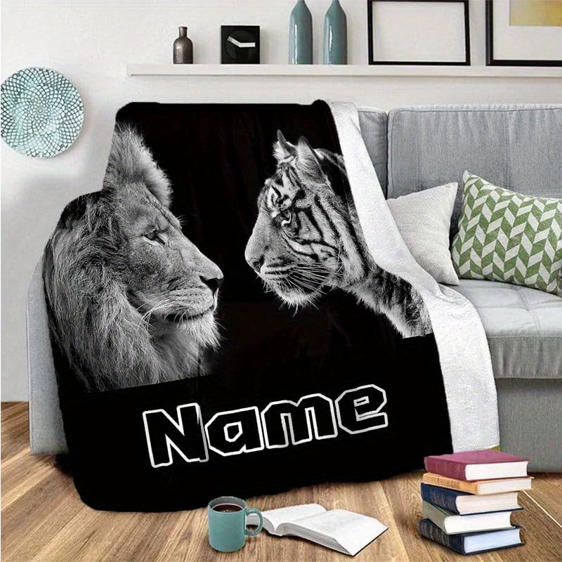 Lion And Tiger Customize Your Name Blanket Warm Comfortable And Soft Blankets Are Suitable For Home Lunch Break Blanket Office Sofa Sofa Gift To