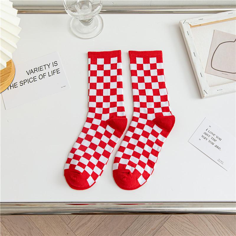 2025 Checkered Pure Cotton Mid-Calf Skateboard Socks - Unisex Trendy Plaid Sportswear