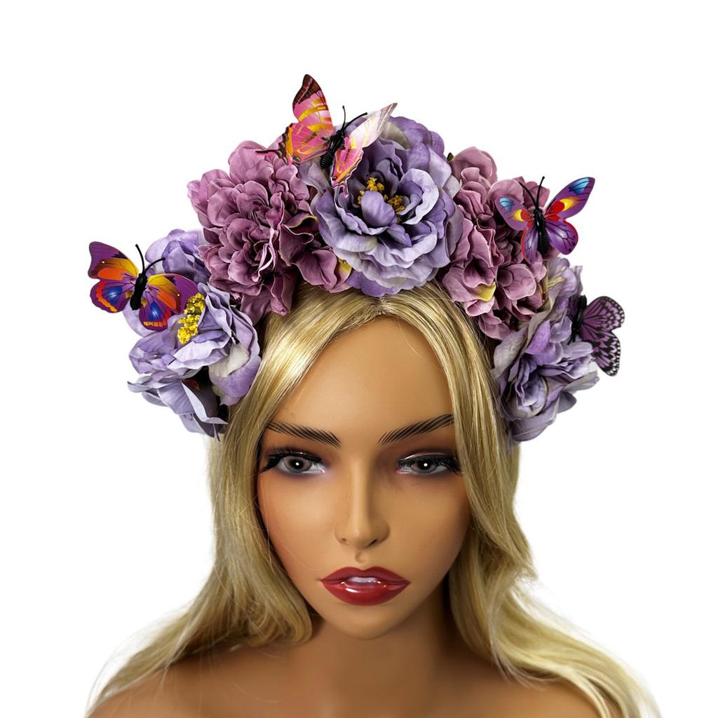 Elegant Flower Hairband Bohemian Style Realistic Butterfly Headband for Girls Halloween Trendy Model Show Headband