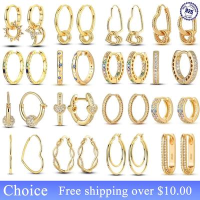 New Style 925 Sterling Silver Golden Color Series Women's Earrings Fit Original Pandora Earrings Fine Wedding Jewelry Gifts
