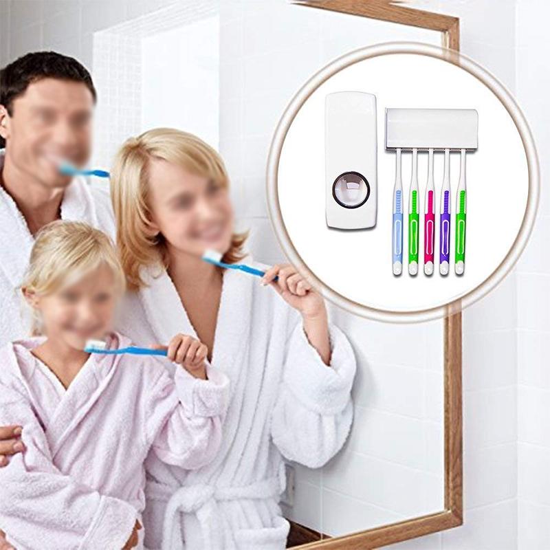 Buy Auto Automatic Toothpaste Dispenser 5 Toothbrush Holder Set Wall ...