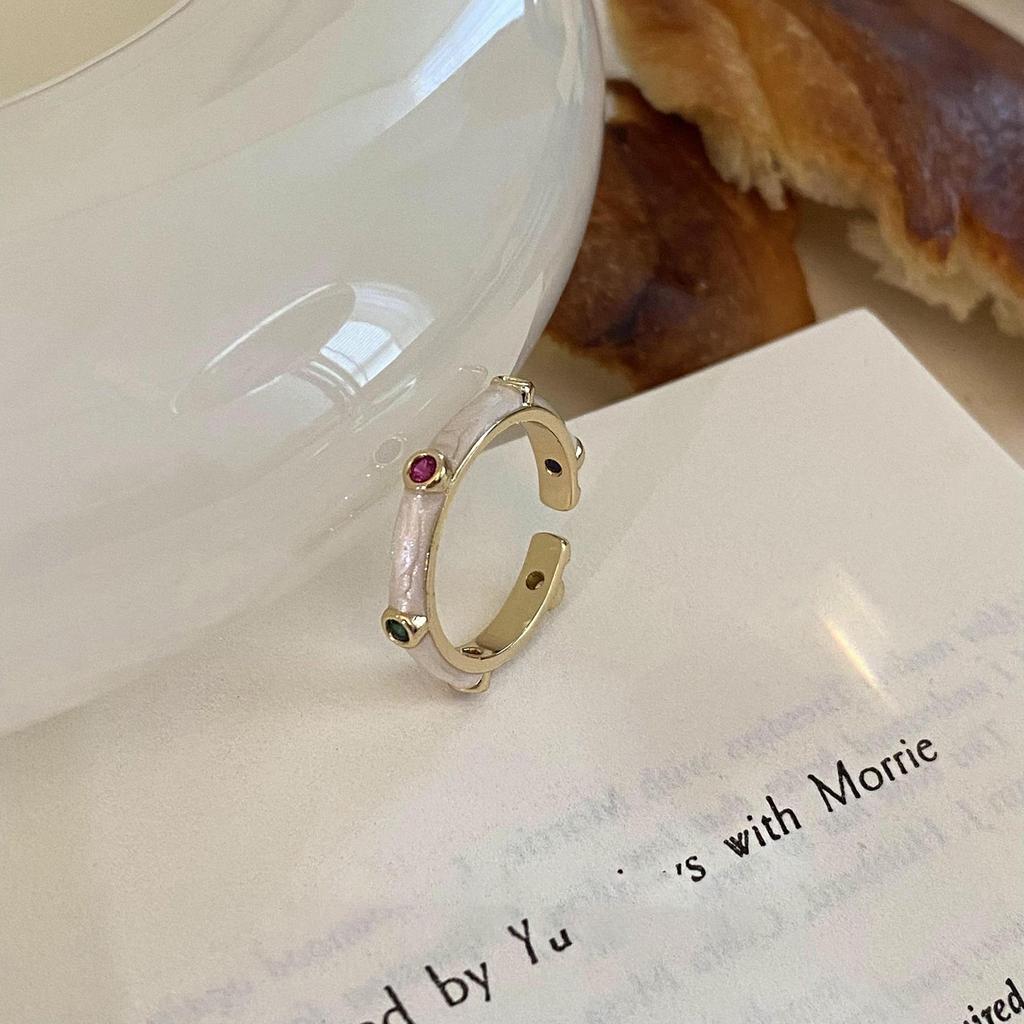 Retro Colored Diamond Drip Glaze Adjustable Ring - Fashionable and Unique High-End Jewelry for Women