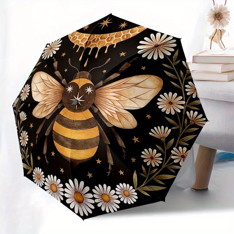 1pc Bee Floral Mandala Art Print Umbrella with Plastic Handle,Suitable for All Seasons Home Travel Outdoor UmbrellaM1269