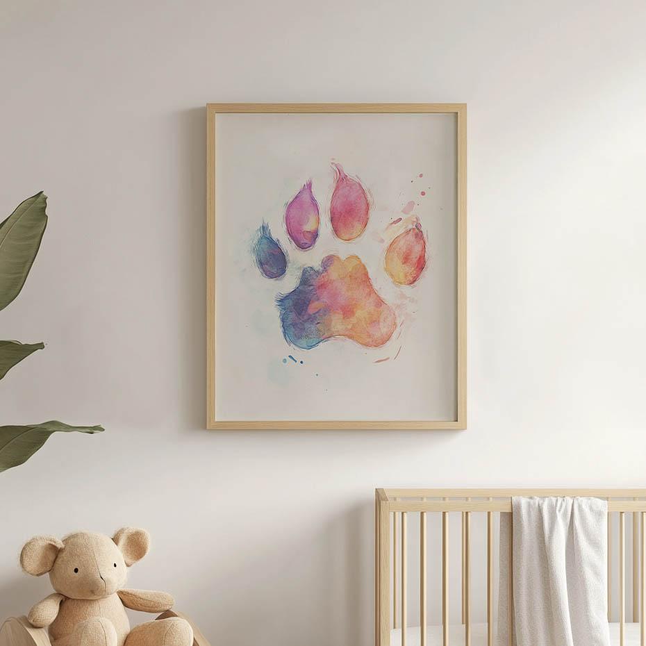 Poster Paw Print In Colors Poster Paw Print In Colors, 30X40 Cm, Unframed, Premium Canvas On Stretcher