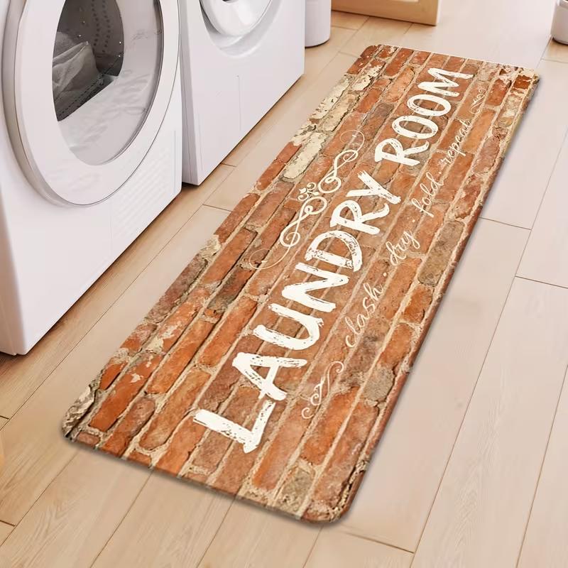 

Rainbow LAUNDRY Laundry Room Runner Rug Vintage Wood Grain Colorful Text Pattern Home Decor Carpet Soft Non-Slip Long Mat 40X120CM