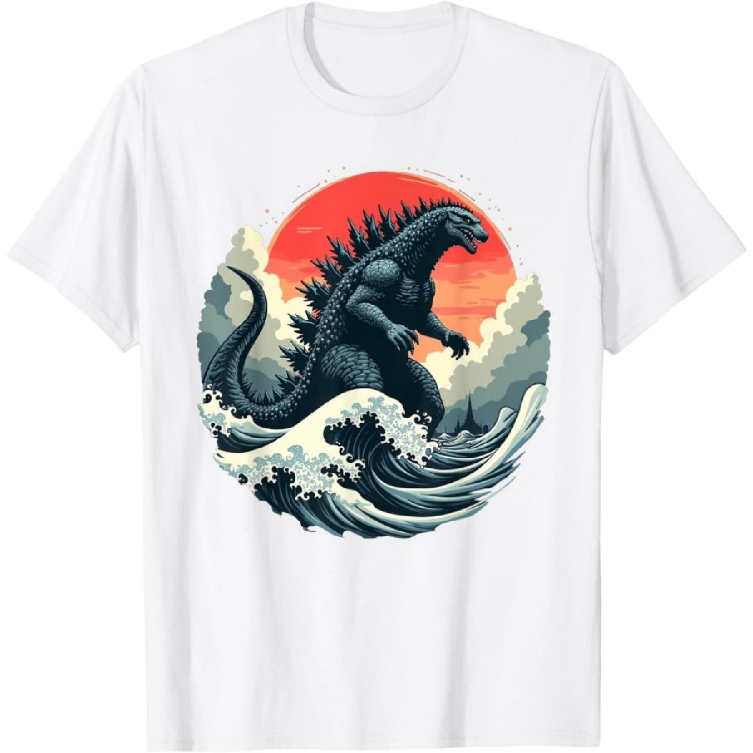 BaruToW Vintage Japanese Kaiju Monster The Great Wave Off Kanagawa T-Shirt S