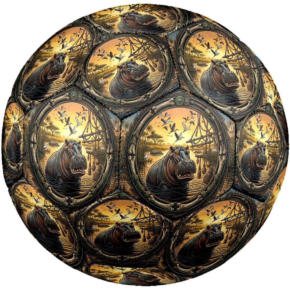 Hippopotamus African Landscape Round Football Size 5 Adult Ball Suitable for Training Matches and Outdoor Team.