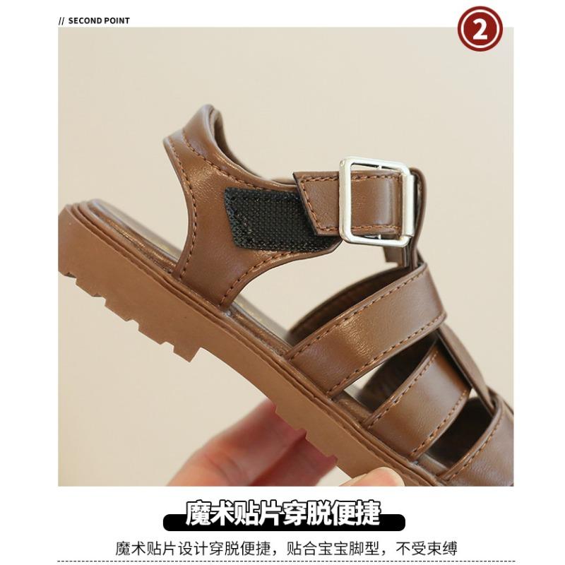 Girls Casual Closed Toe Buckle Strap Woven Thick Sole Roman Sandals