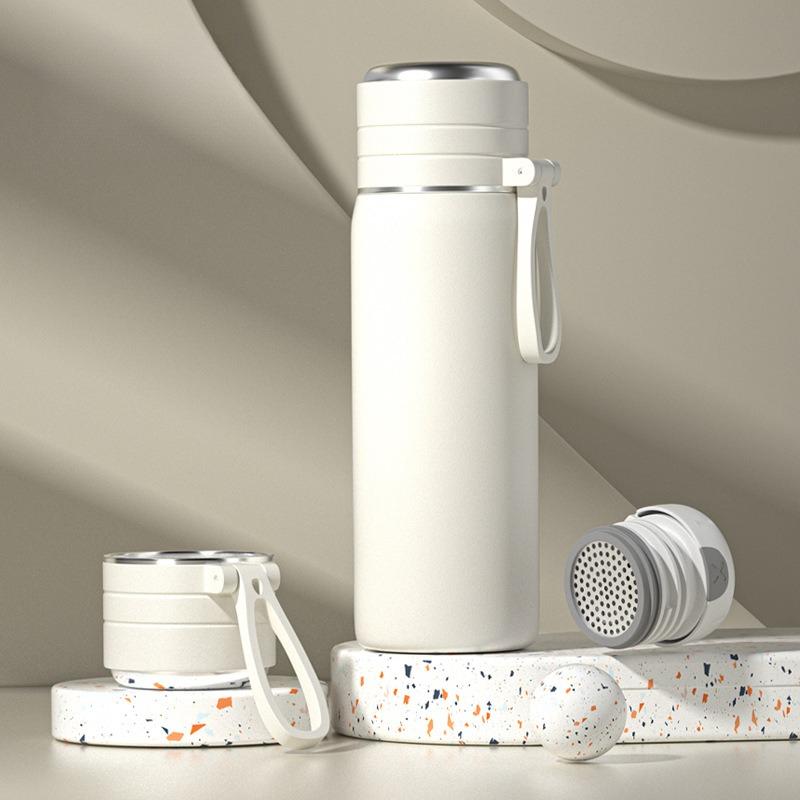 500/600ml 304 Stainless Steel Bullet Thermos, Matte Pastel Portable Lanyard Leakproof Vacuum Water Bottle Student School Travel