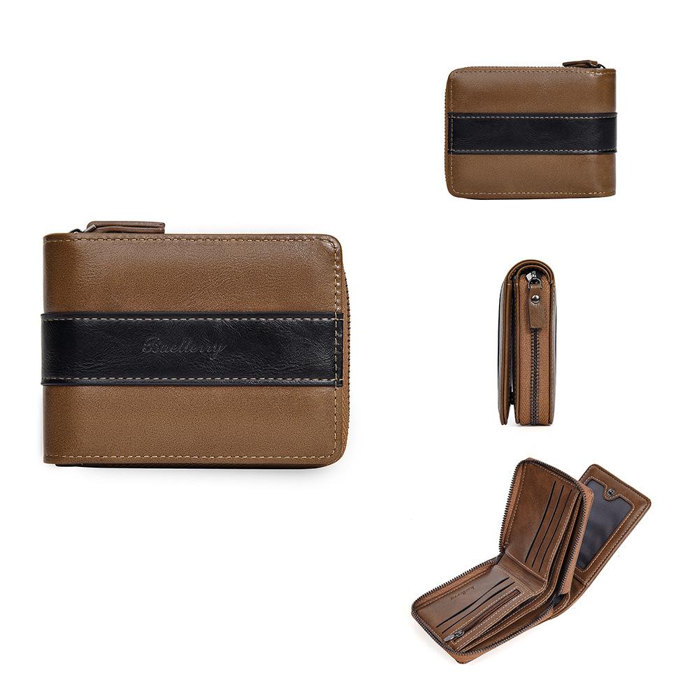 

Мужской короткий винтажный модный кошелек Baellerry в стиле пэчворк с несколькими отделениями для карт и карманом для монет на молнии коричневый