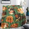 Dinosaur Dog Black Cat Print Flannel Blanket,High quality Comfortable for All Seasons,Home Decor,Warmth and Comfort,Perfect for Christmas Gifts