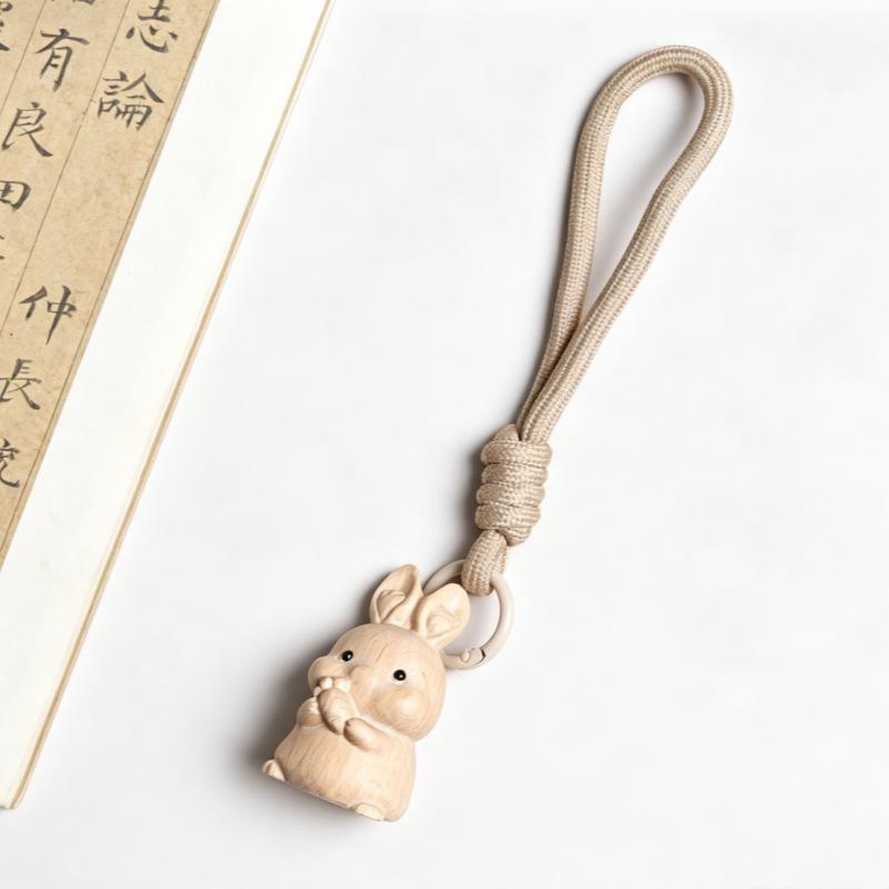 Beech Wood Zodiac Horse Keychain - Creative Wooden Carving Pendant and Bag Charm