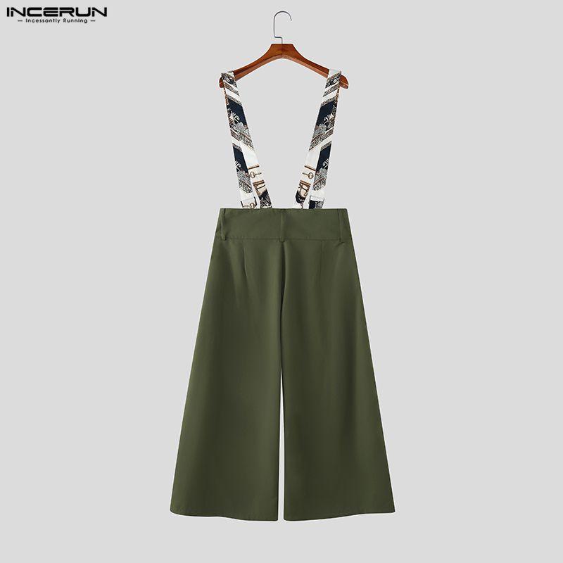 INCERUN Herren Druck Hosenträger Reißverschluss Taille Lässig Weite Beine Overalls Hose Streetwear