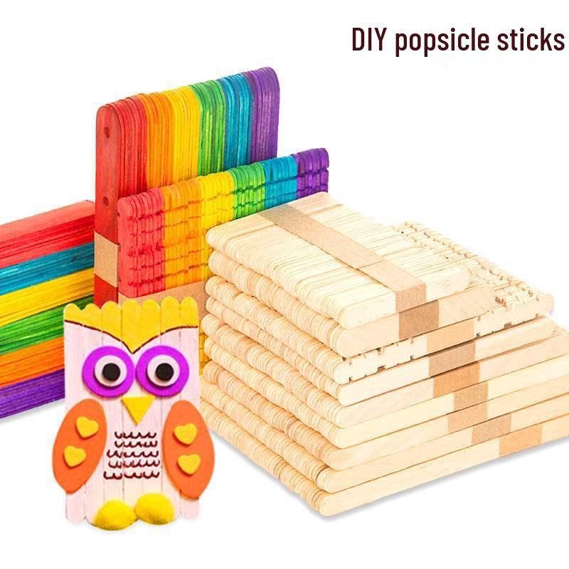 Colored Wooden Popsicle Sticks for DIY Crafts - Ideal for Kindergarten Projects and Handmade Creations.