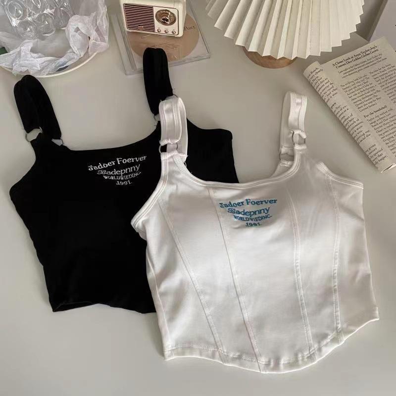 Small Suspenders with Chest Pads, Vest, Women's High-end Letter Embroidery, Thin Inside, Slim Outside, Spice Girl Pure Desire Top