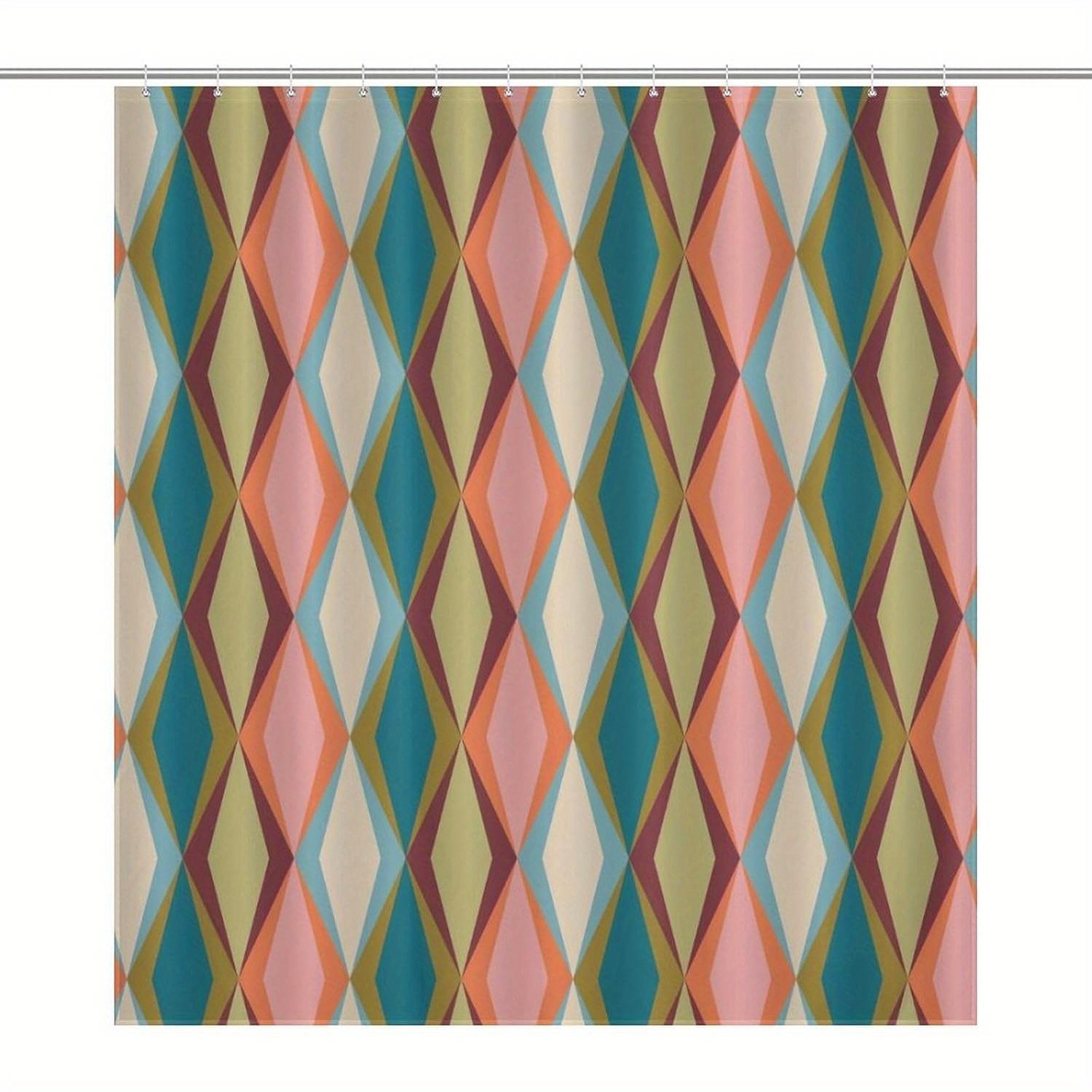 Mid Century Modern Shower Curtain - Abstract Geometric Retro Pattern, Includes 12 Hooks, Decorative Bath Curtain W90xH180cm