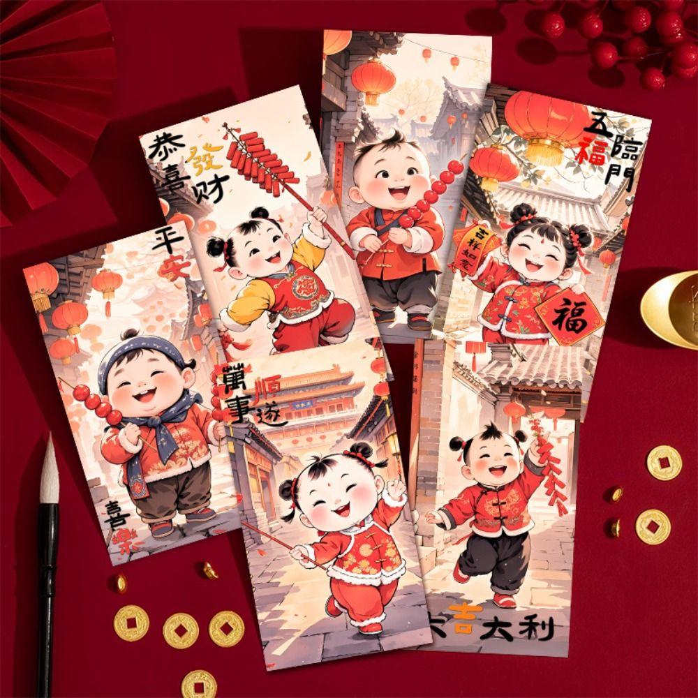 6pcs Chinese Style New Year Red Envelopes Cartoon Gifts Packing Bags Spring Festival Supplies